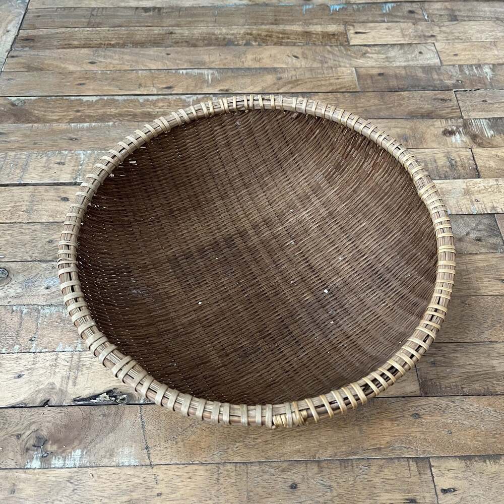 Vtg Handmade Winnowing Basket Natural Woven Rattan 12"